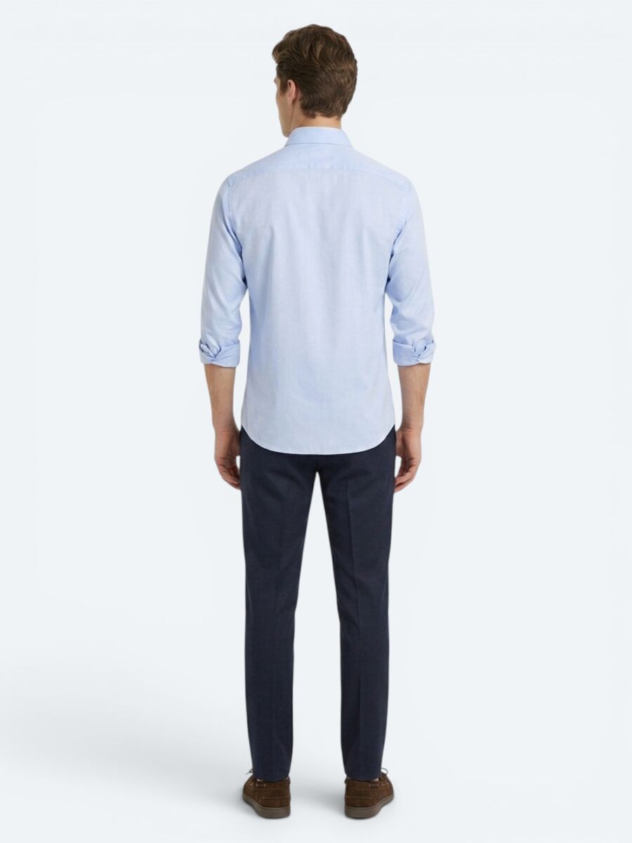 Blue Regular Fit Long Weaving Classical 100% Cotton Shirt - 5