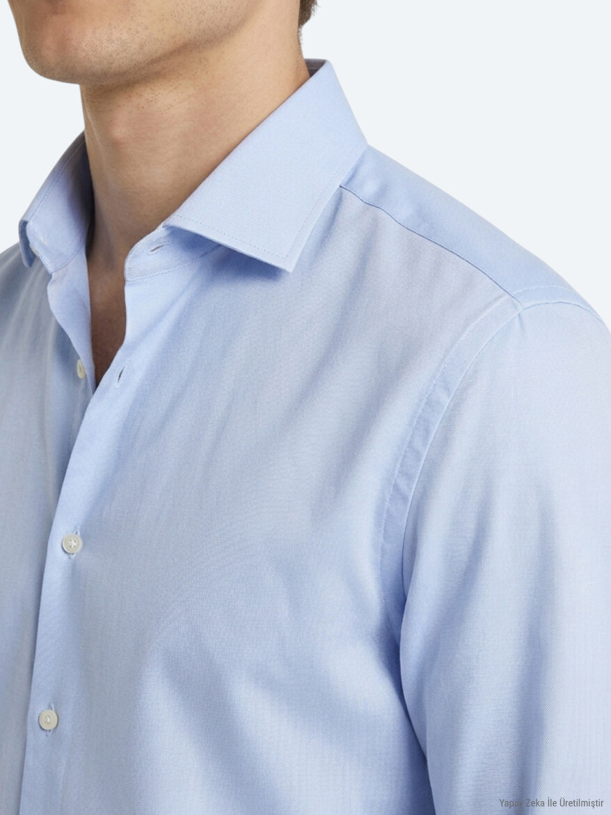 Blue Regular Fit Long Weaving Classical 100% Cotton Shirt - 3