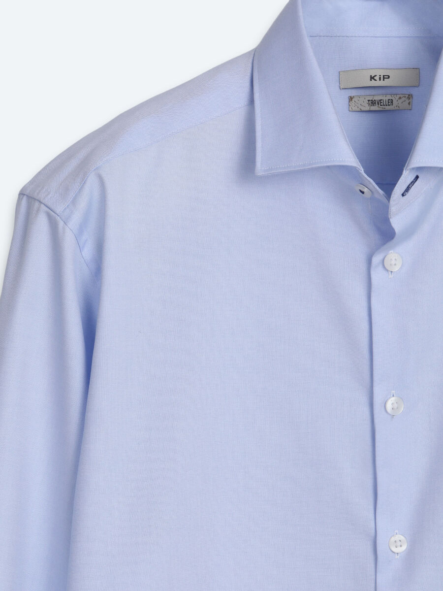 Blue Regular Fit Long Weaving Classical 100% Cotton Shirt - 8