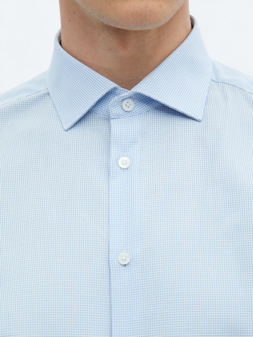 Blue Regular Fit Long Weaving Classical 100% Cotton Shirt - 5
