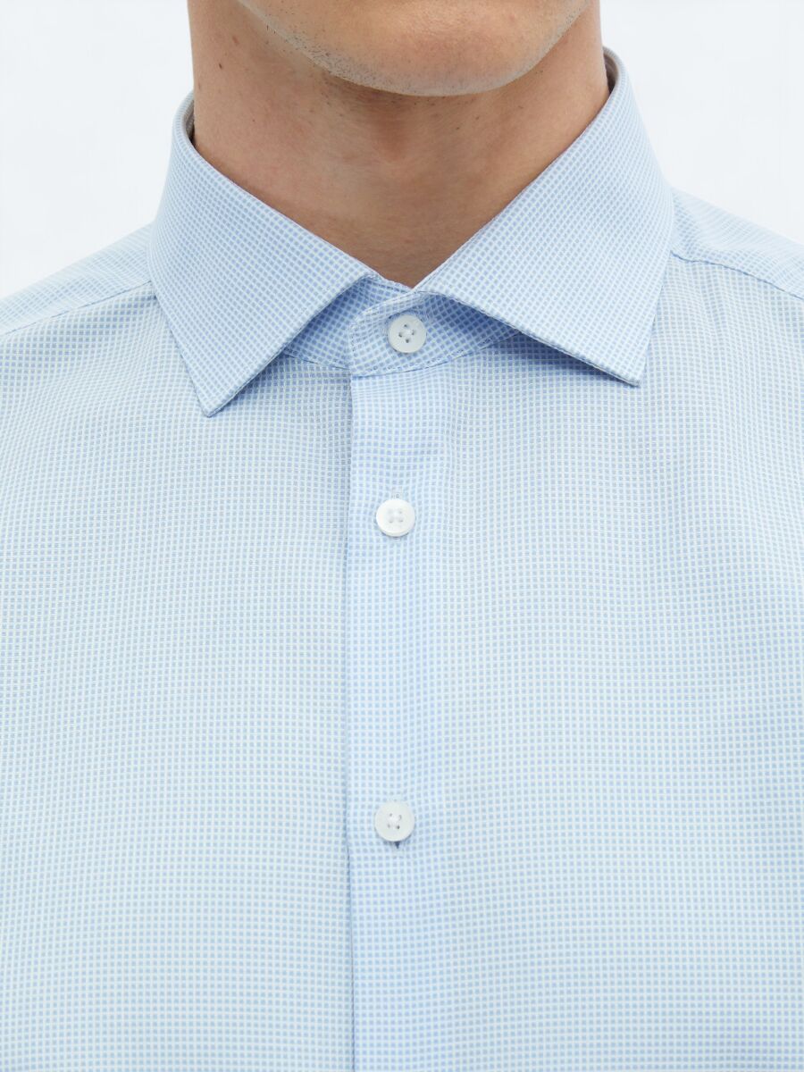 Blue Regular Fit Long Weaving Classical 100% Cotton Shirt - 5