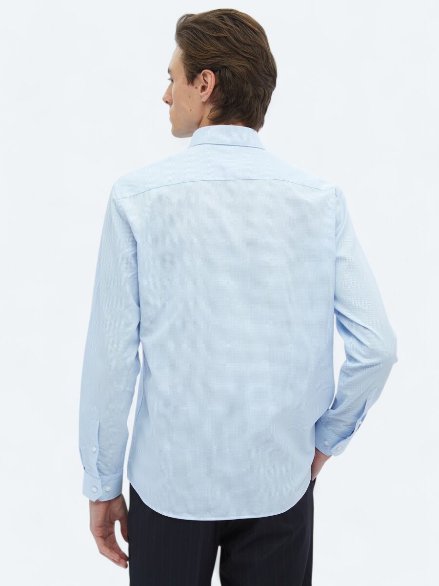 Blue Regular Fit Long Weaving Classical 100% Cotton Shirt - 6