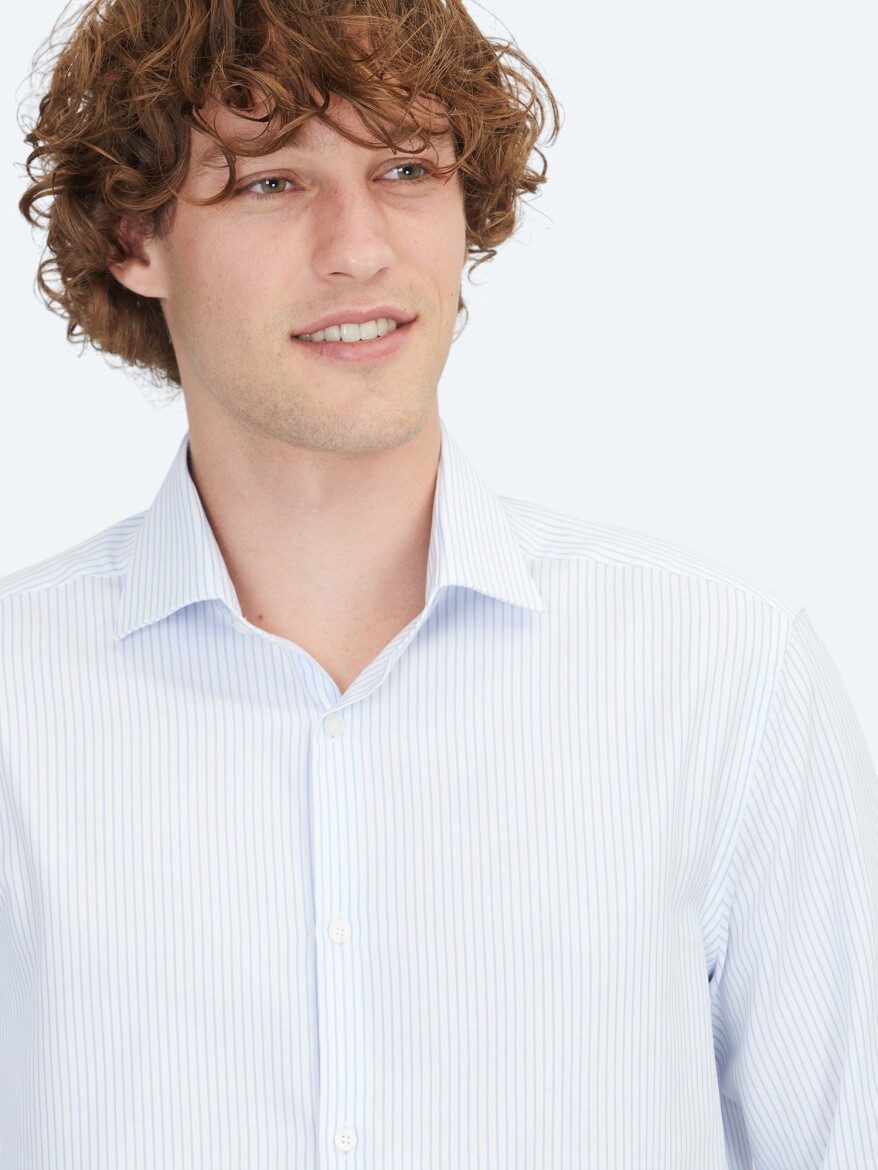 Blue Regular Fit Long Weaving Classical 100% Cotton Shirt - 3