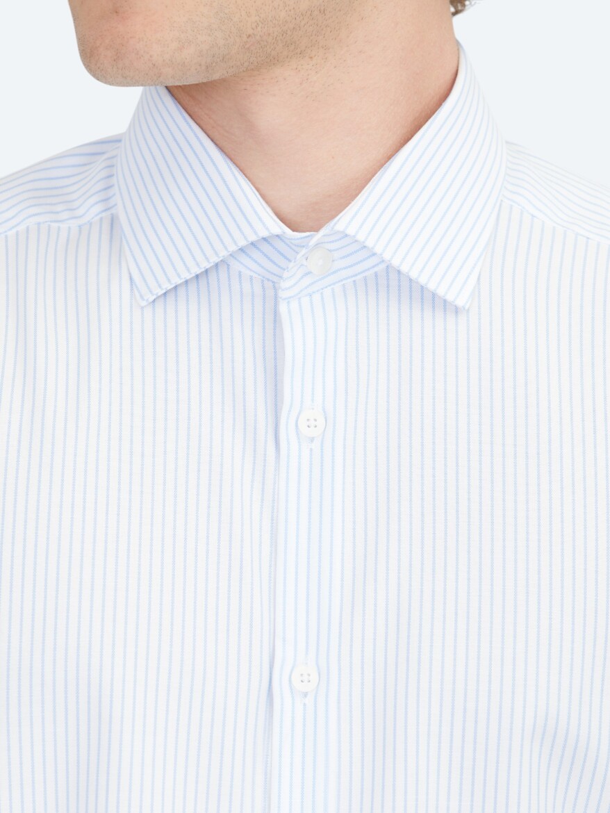 Blue Regular Fit Long Weaving Classical 100% Cotton Shirt - 4