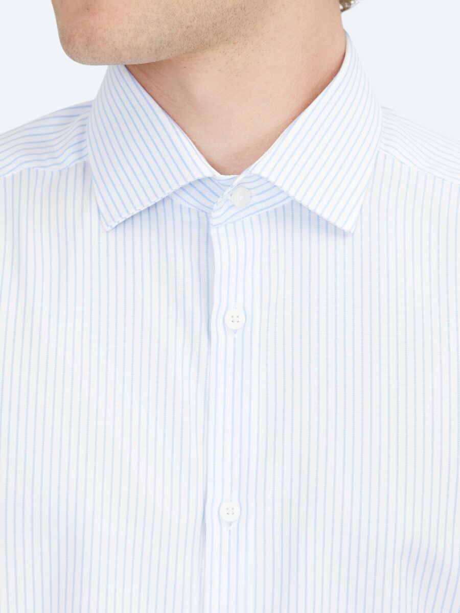 Blue Regular Fit Long Weaving Classical 100% Cotton Shirt - 4