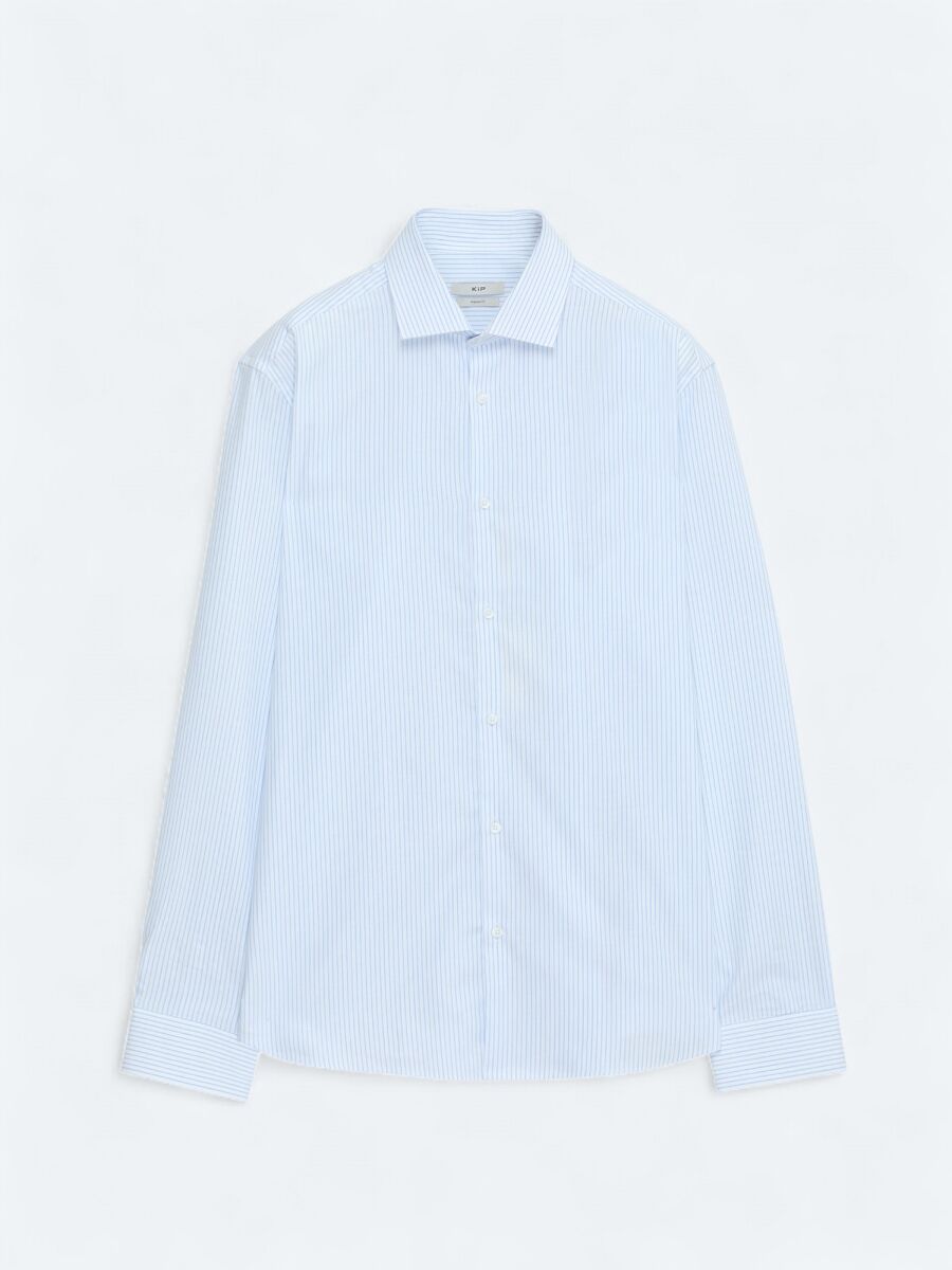 Blue Regular Fit Long Weaving Classical 100% Cotton Shirt - 6