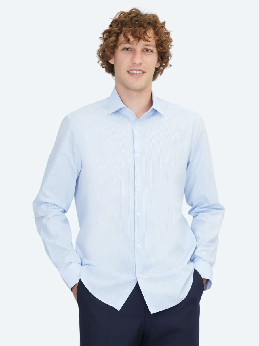 Blue Regular Fit Long Weaving Classical 100% Cotton Shirt - 1