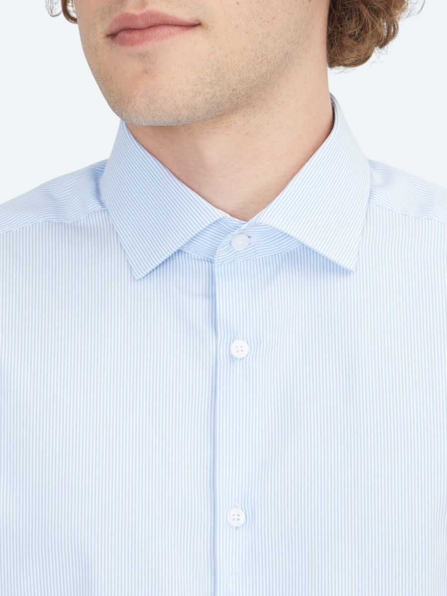 Blue Regular Fit Long Weaving Classical 100% Cotton Shirt - 5
