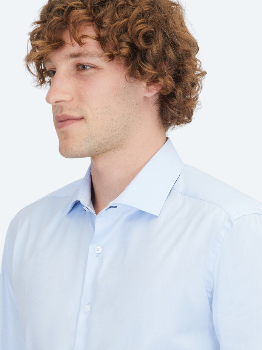 Blue Regular Fit Weaving Classical 100% Cotton Shirt - 4