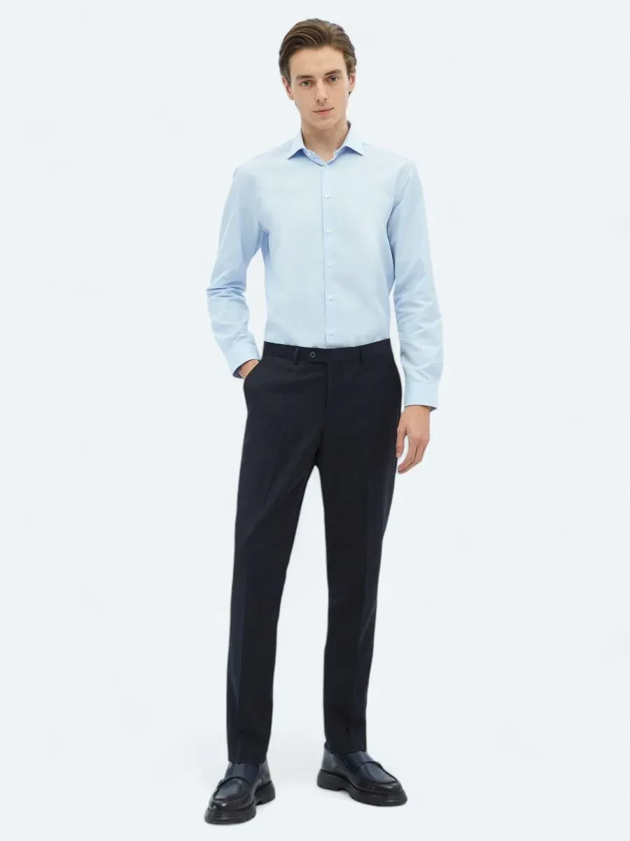 Blue Regular Fit Weaving Classical 100% Cotton Shirt - 2