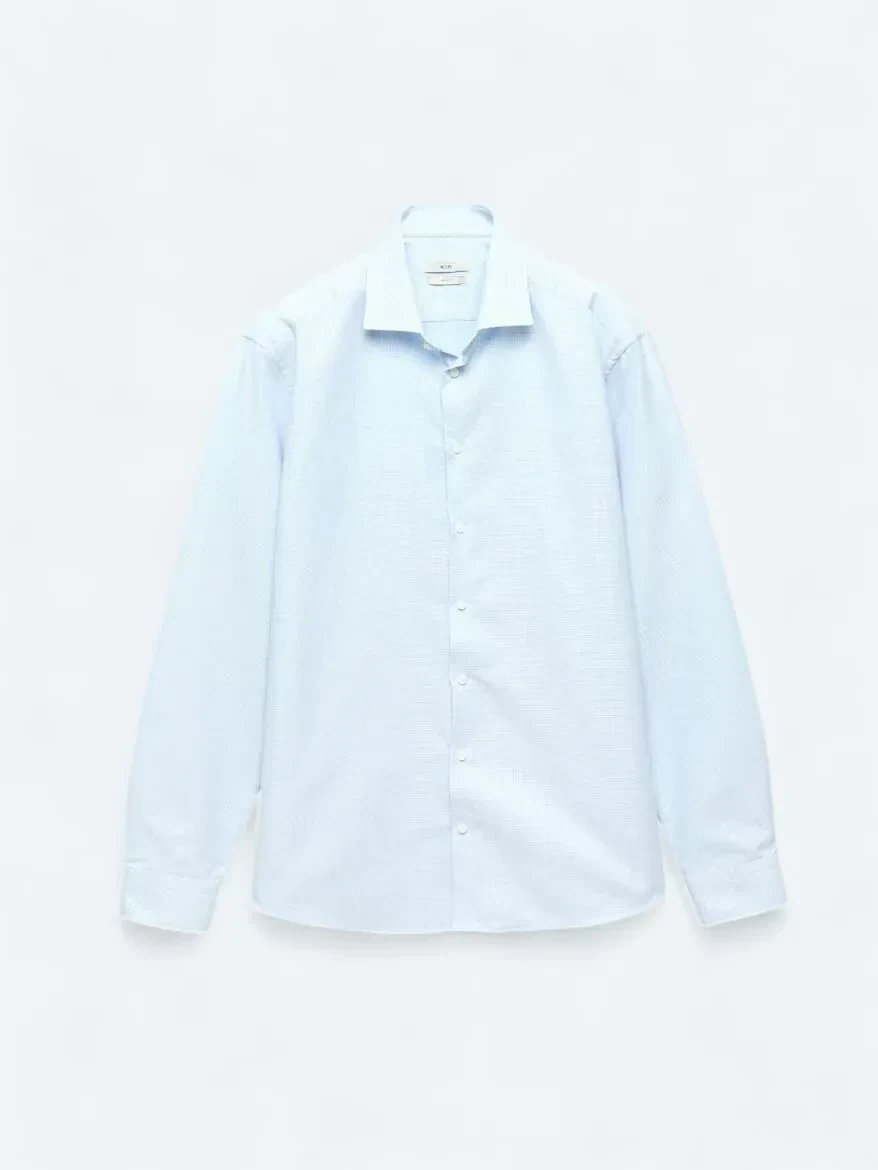 Blue Regular Fit Weaving Classical 100% Cotton Shirt - 7