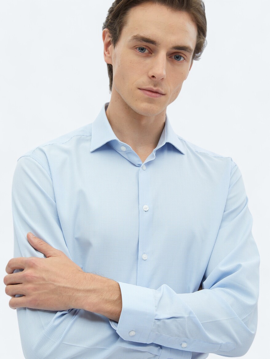 Blue Regular Fit Weaving Classical 100% Cotton Shirt - 4