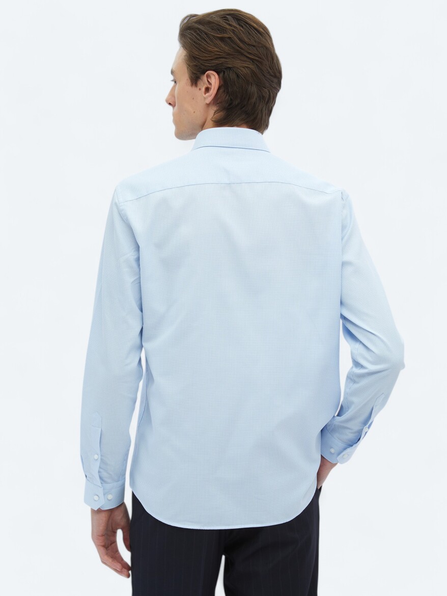 Blue Regular Fit Weaving Classical 100% Cotton Shirt - 6