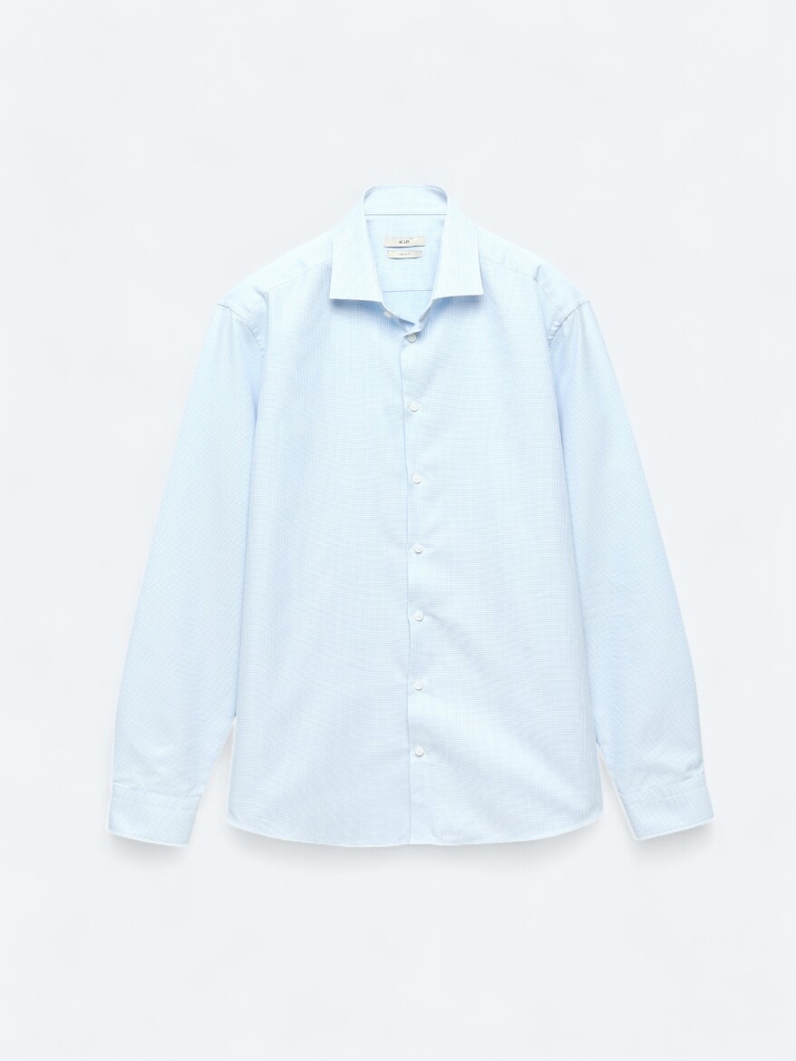 Blue Regular Fit Weaving Classical 100% Cotton Shirt - 7