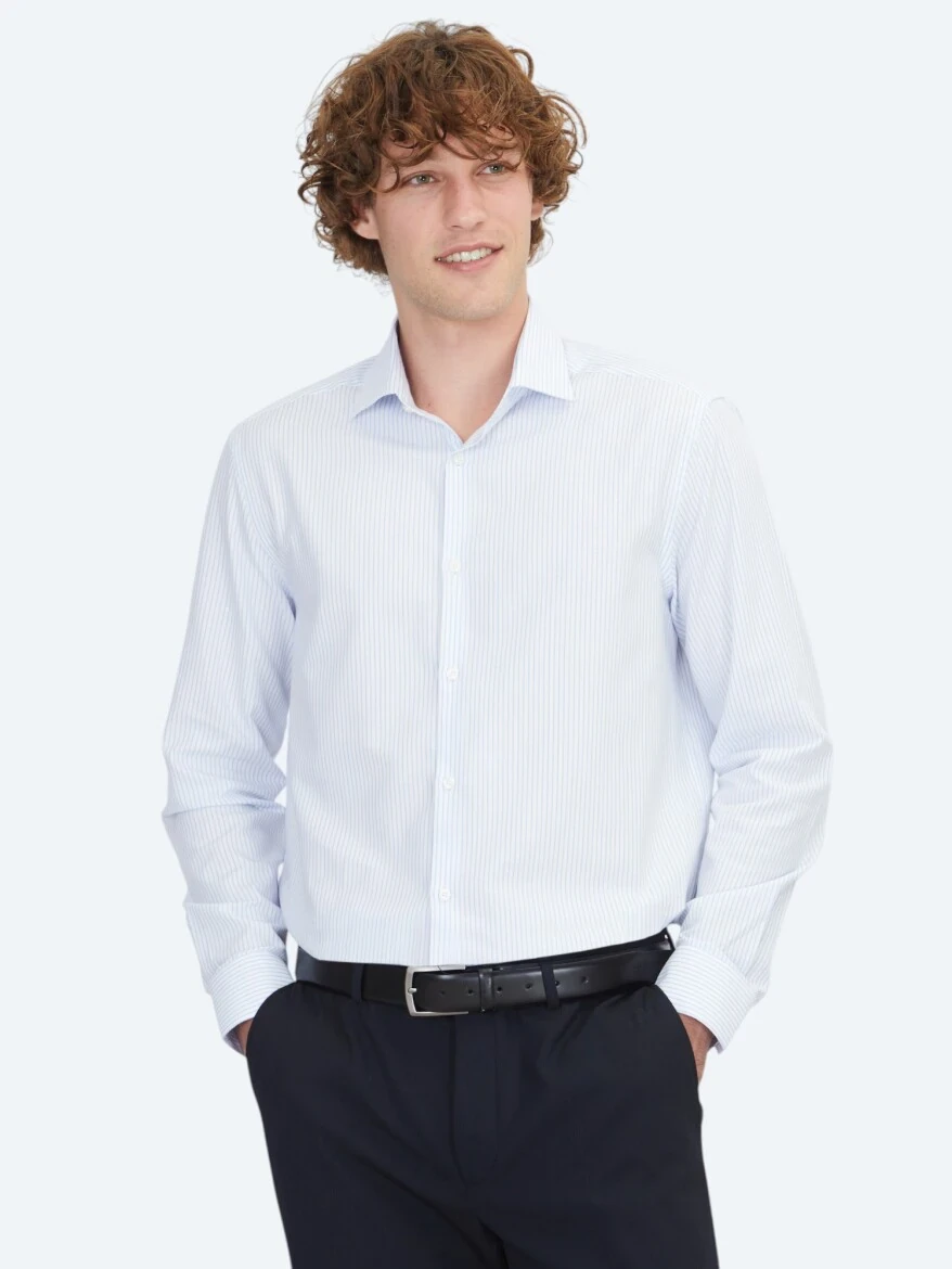 Blue Regular Fit Weaving Classical 100% Cotton Shirt - 1