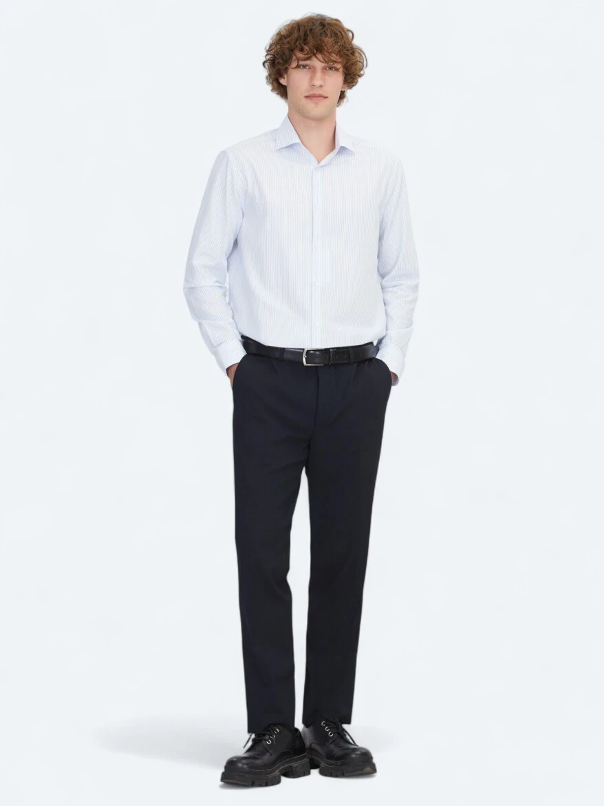 Blue Regular Fit Weaving Classical 100% Cotton Shirt - 2