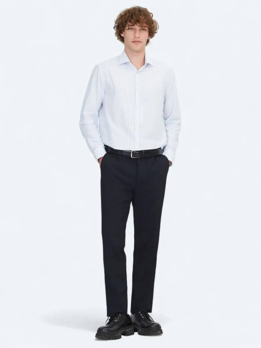 Blue Regular Fit Weaving Classical 100% Cotton Shirt - 2