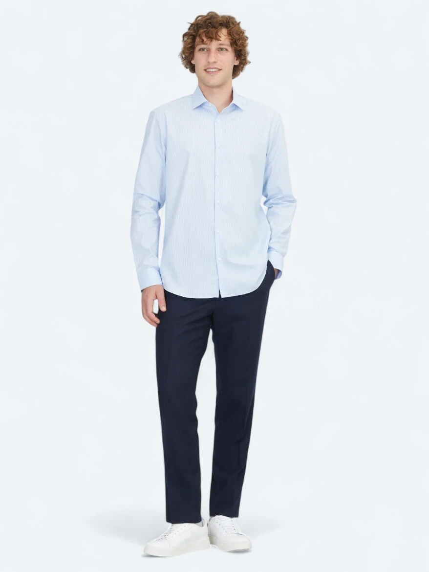 Blue Regular Fit Weaving Classical 100% Cotton Shirt - 2