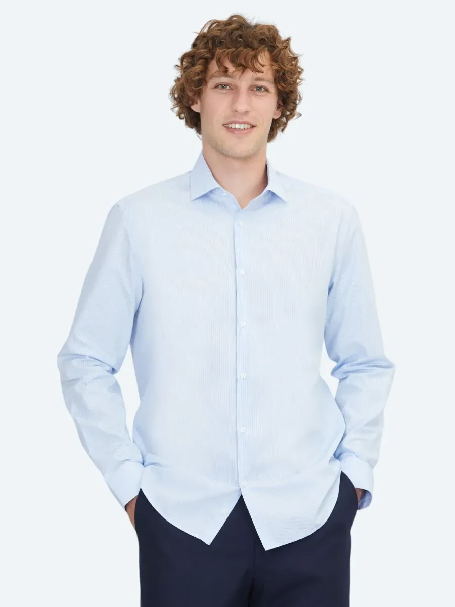 Blue Regular Fit Weaving Classical 100% Cotton Shirt - 1