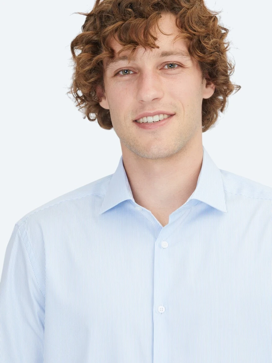 Blue Regular Fit Weaving Classical 100% Cotton Shirt - KİP