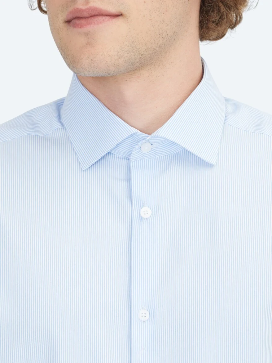 Blue Regular Fit Weaving Classical 100% Cotton Shirt - 5