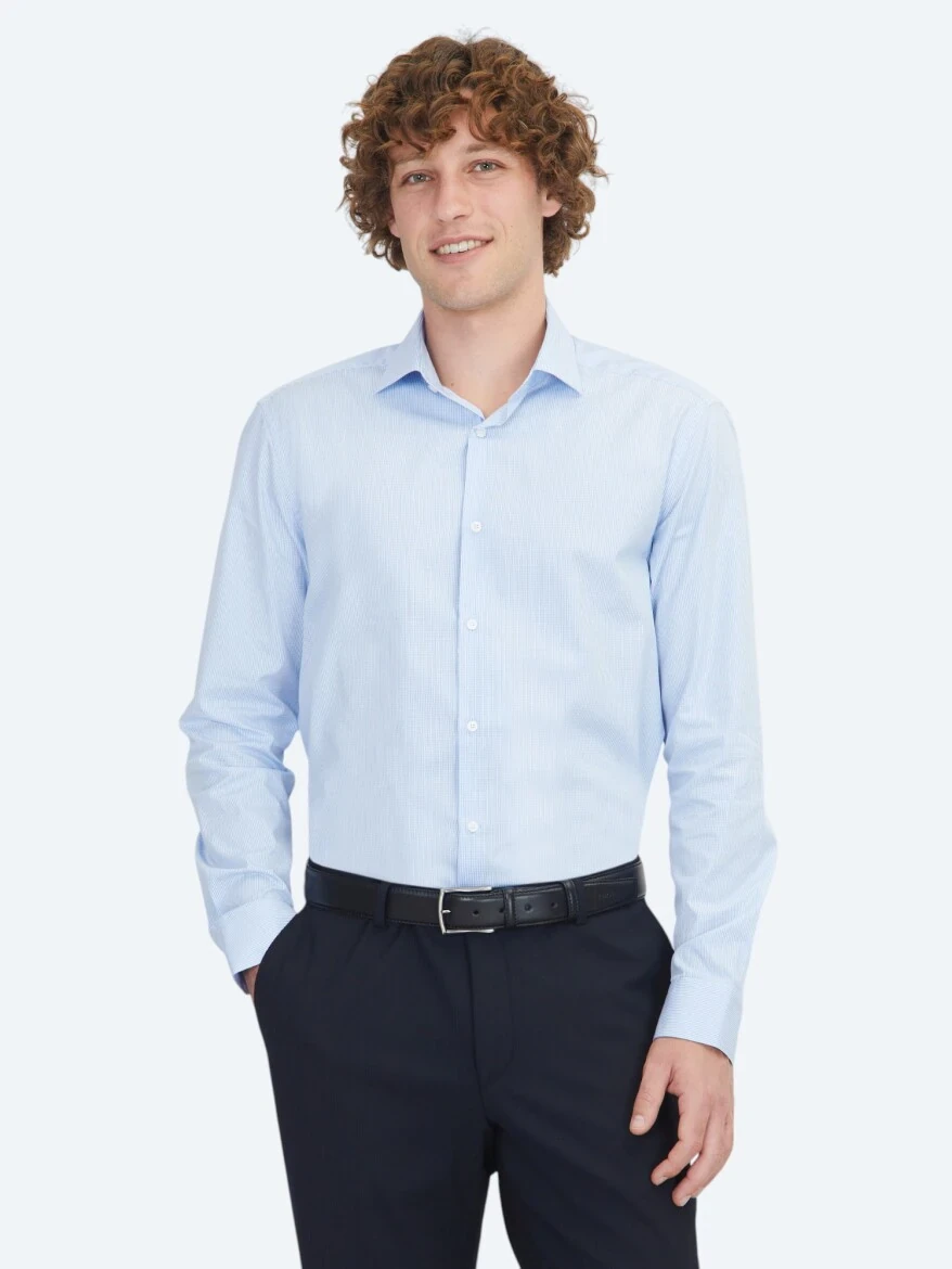 Blue Regular Fit Weaving Classical 100% Cotton Shirt - 1