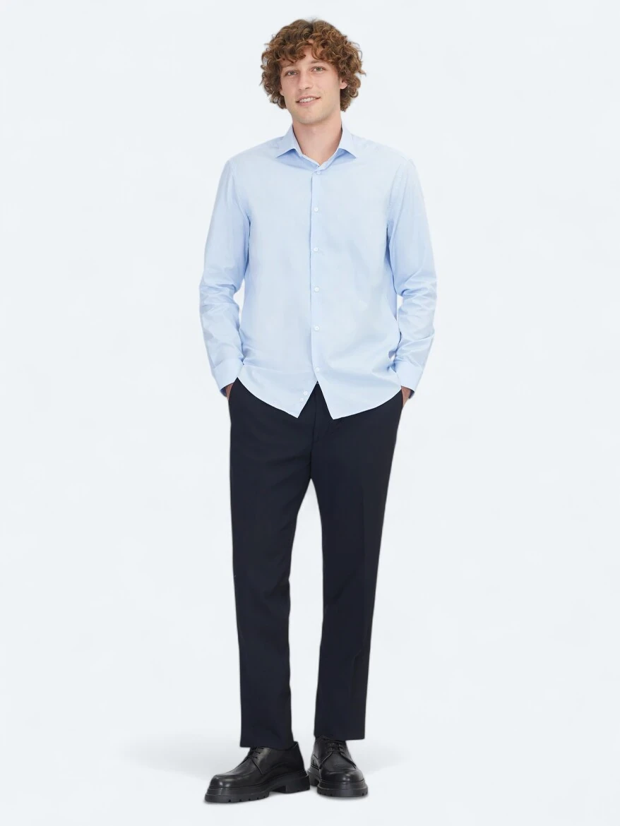 Blue Regular Fit Weaving Classical 100% Cotton Shirt - 2