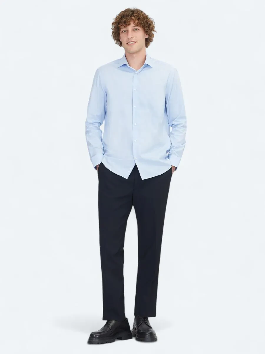 Blue Regular Fit Weaving Classical 100% Cotton Shirt - 2