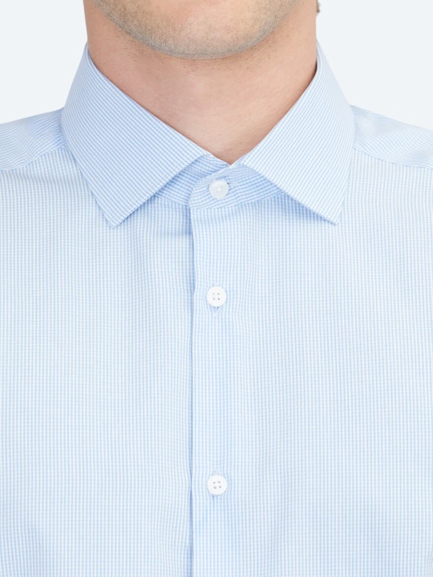 Blue Regular Fit Weaving Classical 100% Cotton Shirt - 5