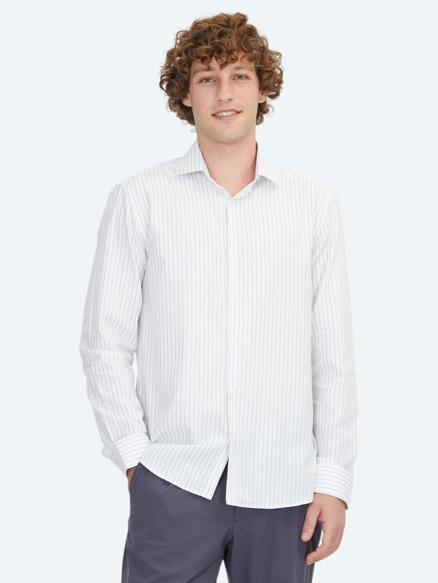 Blue Regular Fit Weaving Classical 100% Cotton Shirt - 1