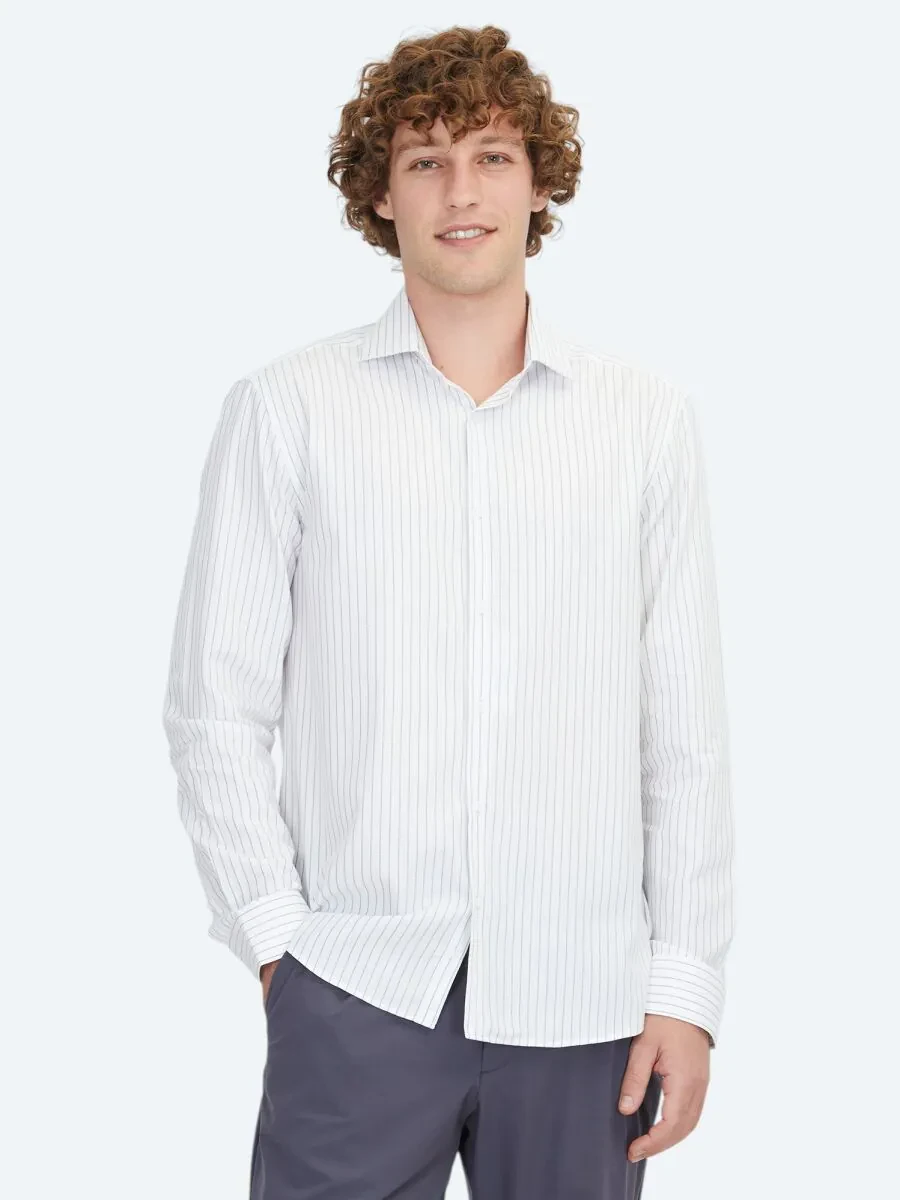 Blue Regular Fit Weaving Classical 100% Cotton Shirt - 1