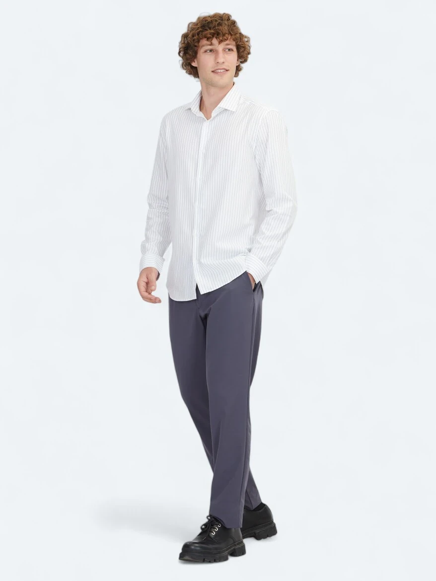 Blue Regular Fit Weaving Classical 100% Cotton Shirt - 2