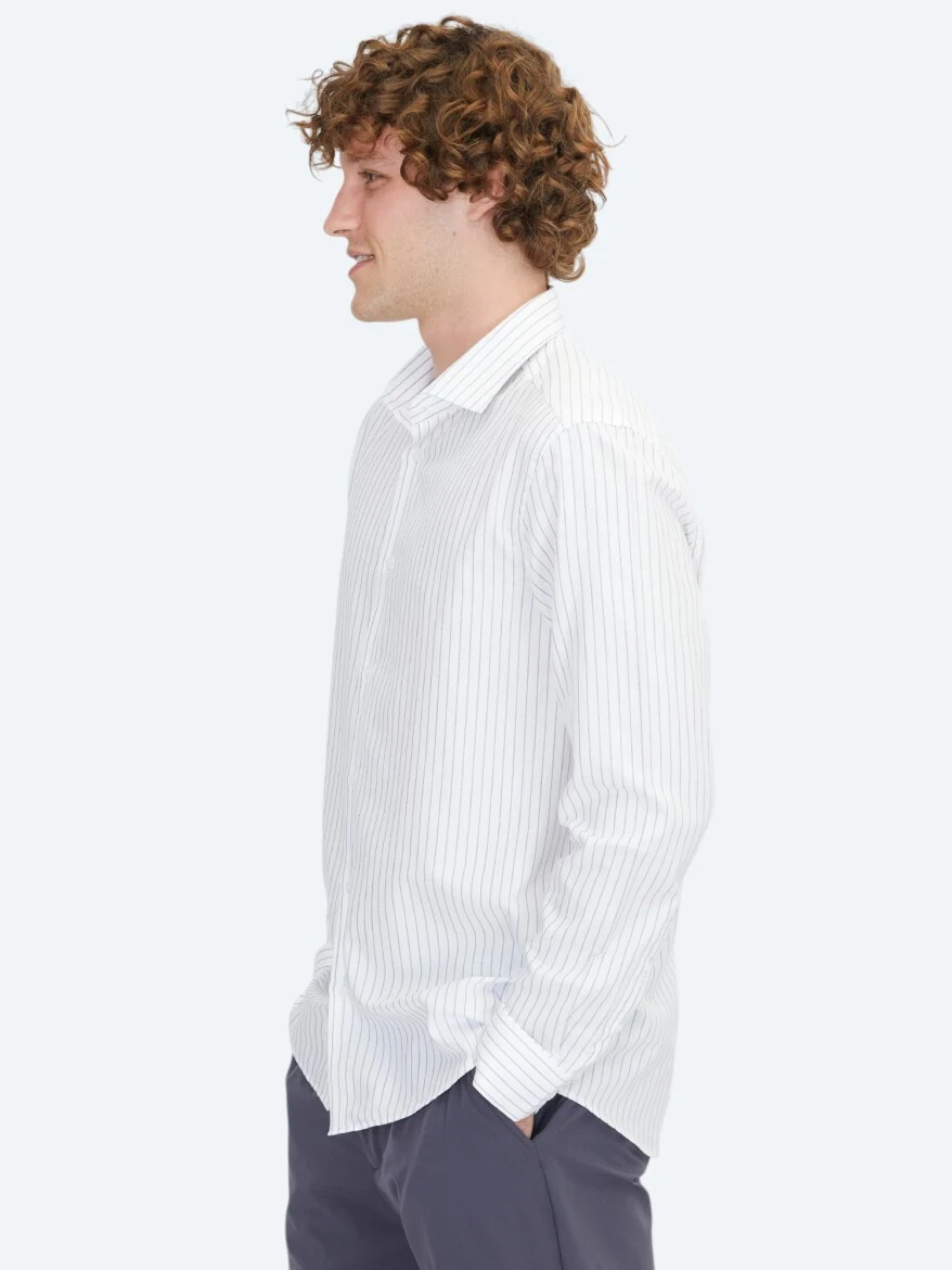 Blue Regular Fit Weaving Classical 100% Cotton Shirt - 3