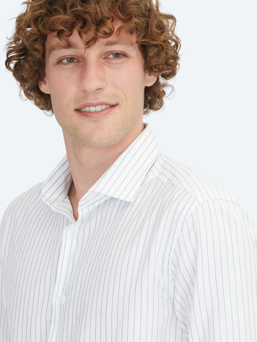 Blue Regular Fit Weaving Classical 100% Cotton Shirt - 4