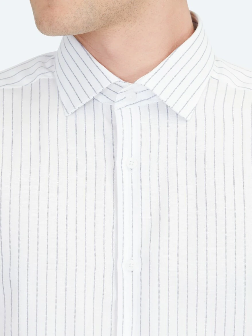 Blue Regular Fit Weaving Classical 100% Cotton Shirt - 5