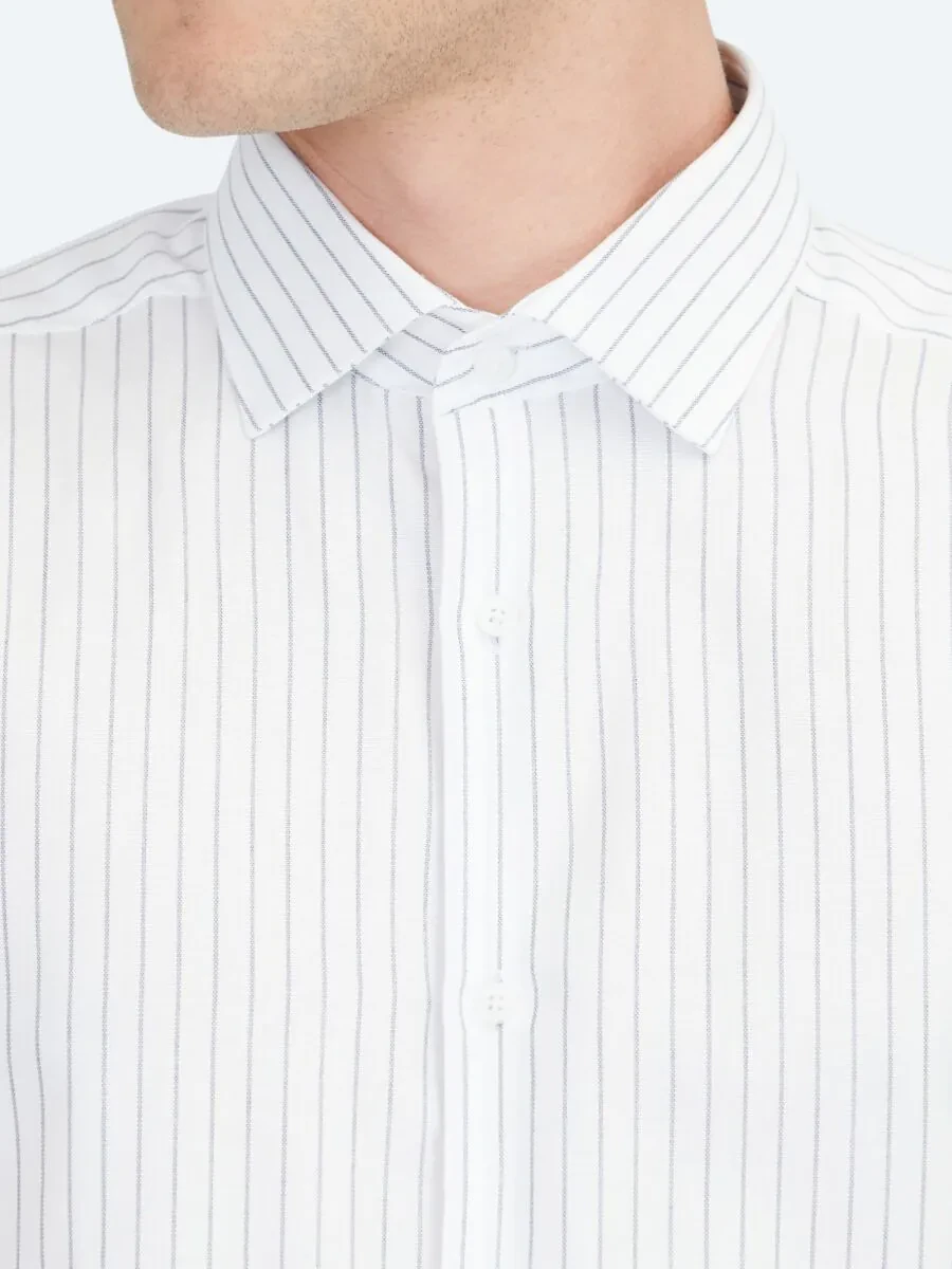 Blue Regular Fit Weaving Classical 100% Cotton Shirt - 5