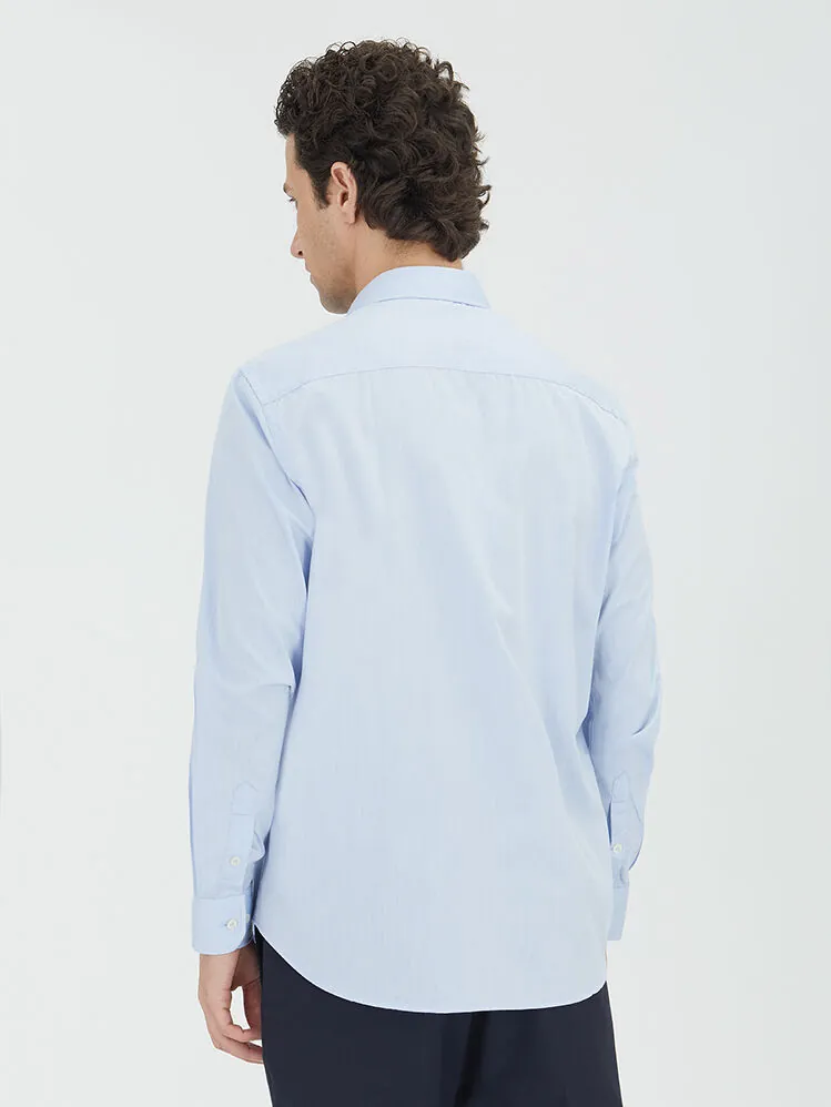 Blue Regular Fit Weaving Classical Cotton Blended Shirt - 5