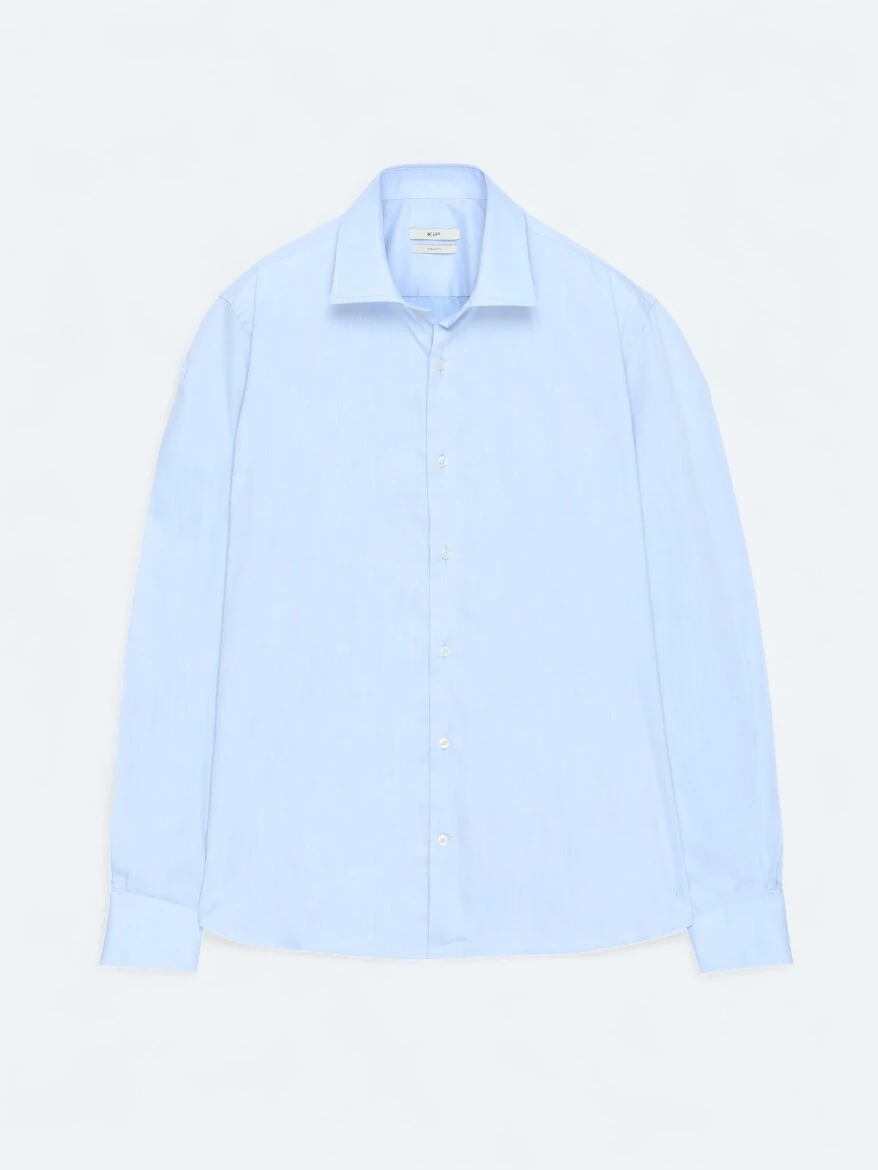 Blue Regular Fit Weaving Classical Cotton Blended Shirt - 6