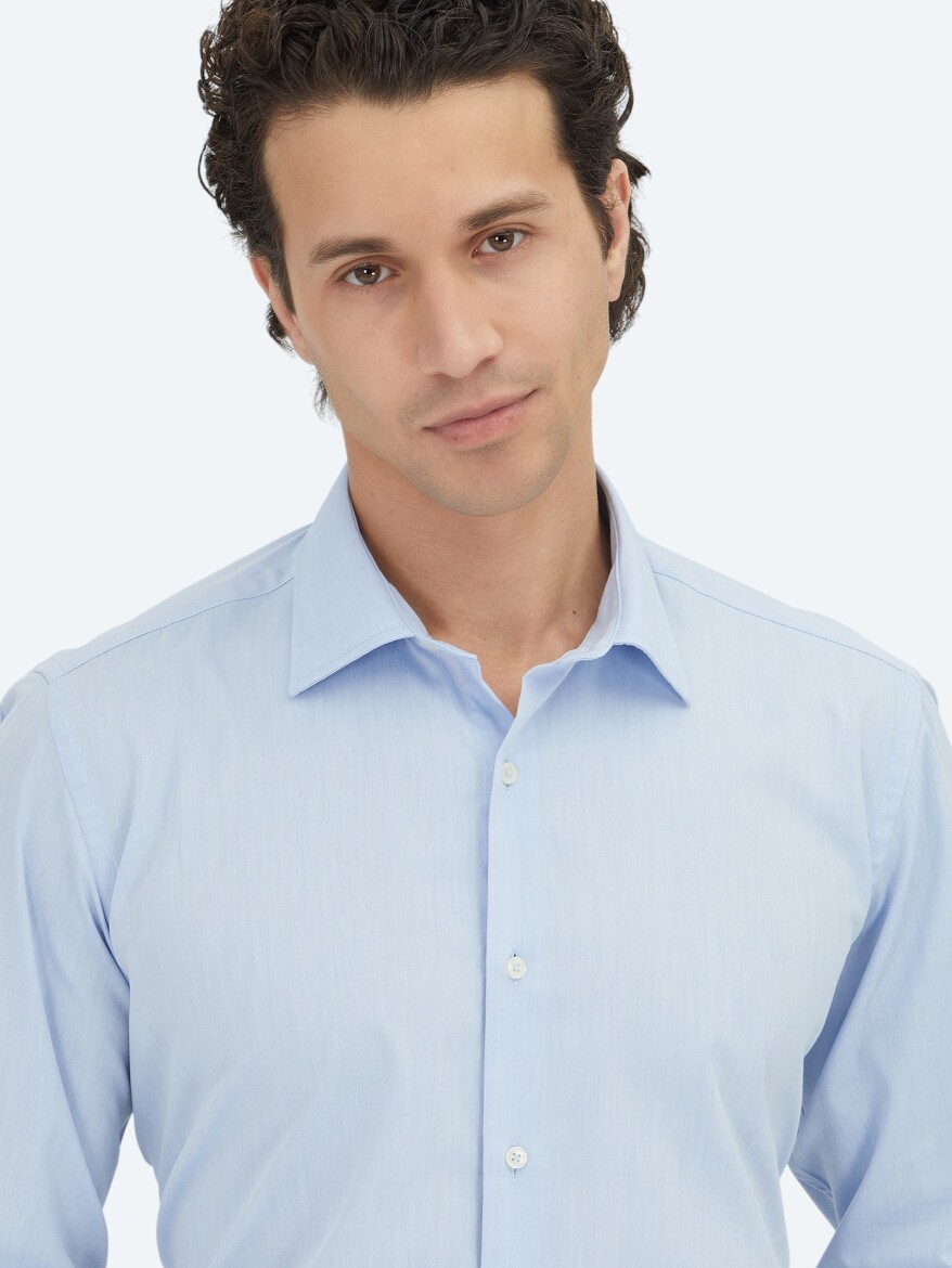 Blue Regular Fit Weaving Classical Cotton Blended Shirt - 2