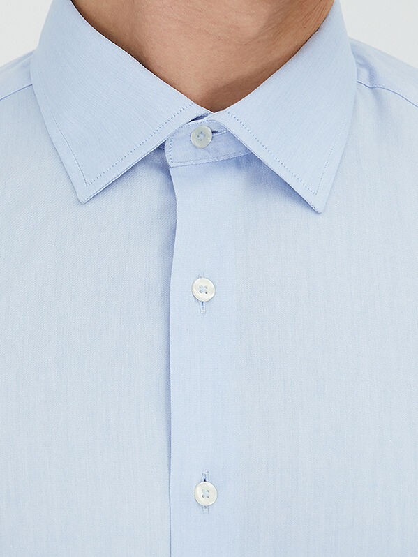 Blue Regular Fit Weaving Classical Cotton Blended Shirt - 4