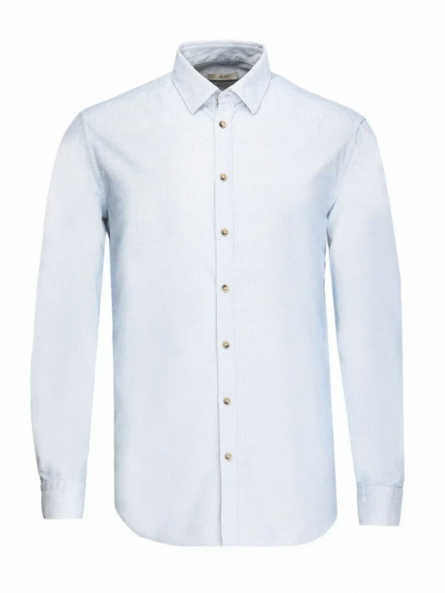 Blue Ribbed Regular Fit Weaving Casual 100% Cotton Shirt - 5