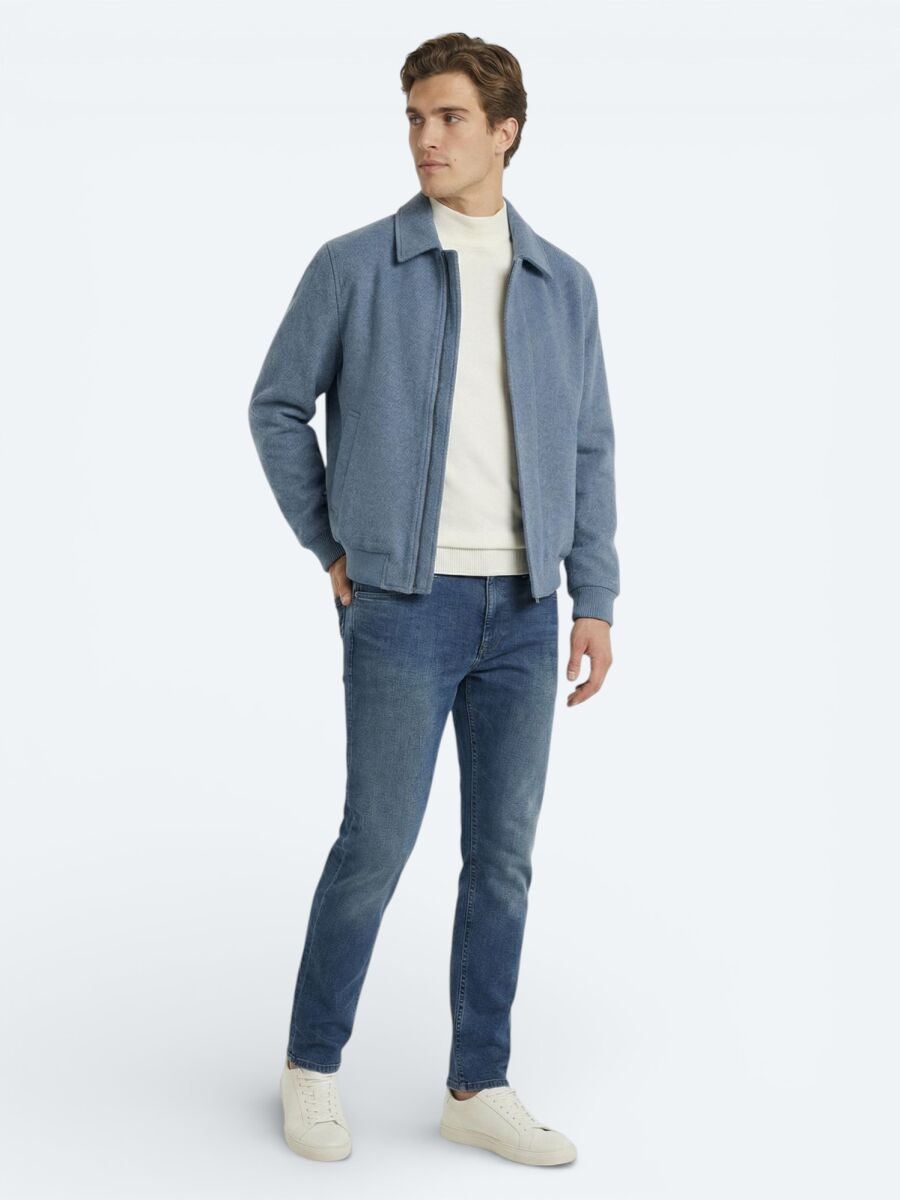 Blue Shirt Collar Casual Weaving Coat - 2