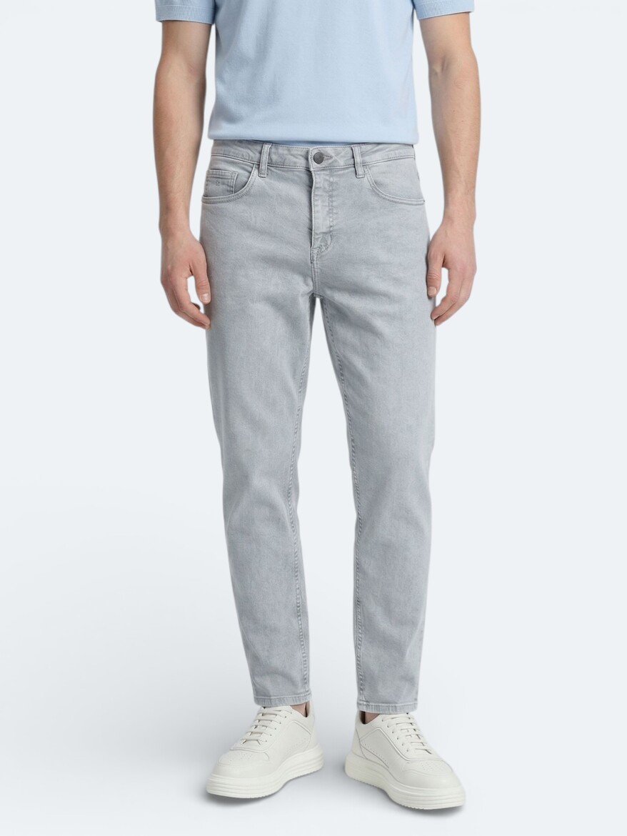 Blue Slim Fit Denim Cotton Blended Trousers - 3