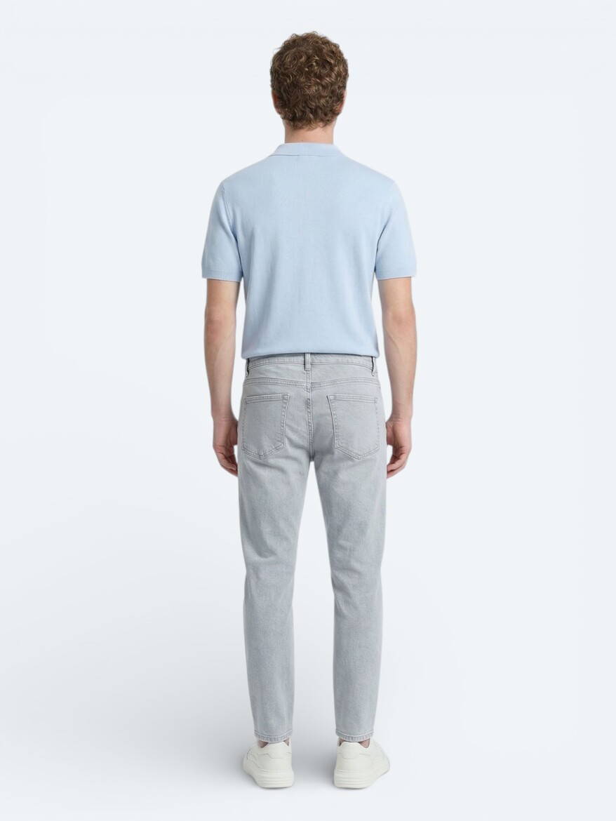 Blue Slim Fit Denim Cotton Blended Trousers - 5