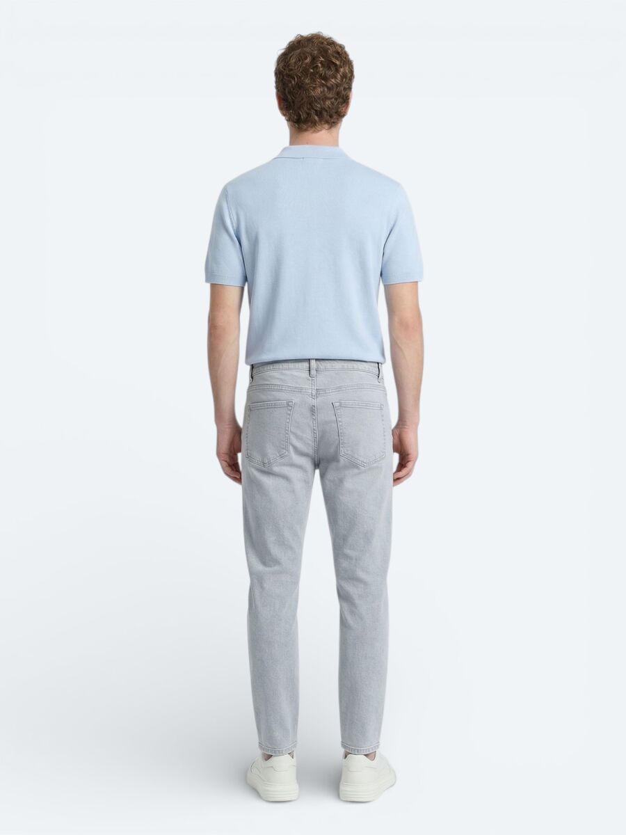 Blue Slim Fit Denim Cotton Blended Trousers - 5