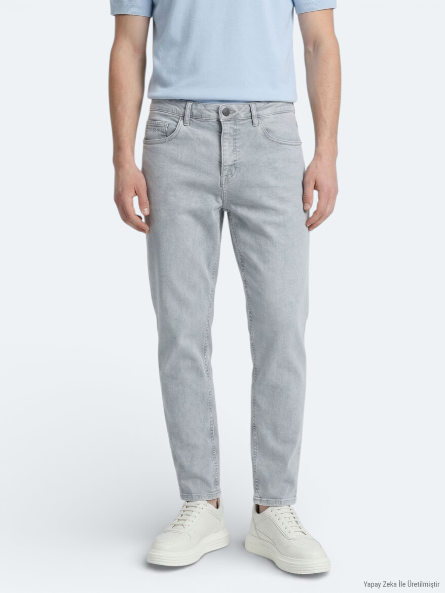 Blue Slim Fit Denim Cotton Blended Trousers - 3