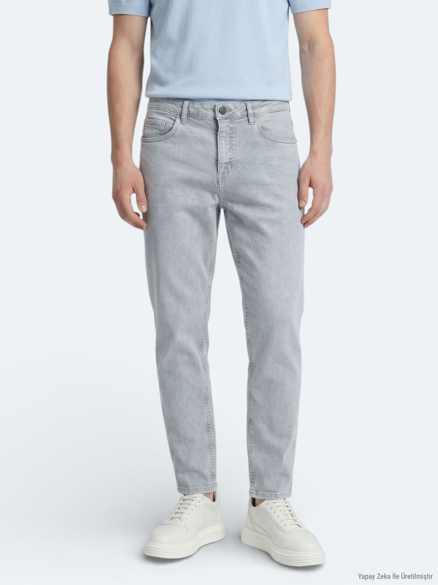 Blue Slim Fit Denim Cotton Blended Trousers - 3