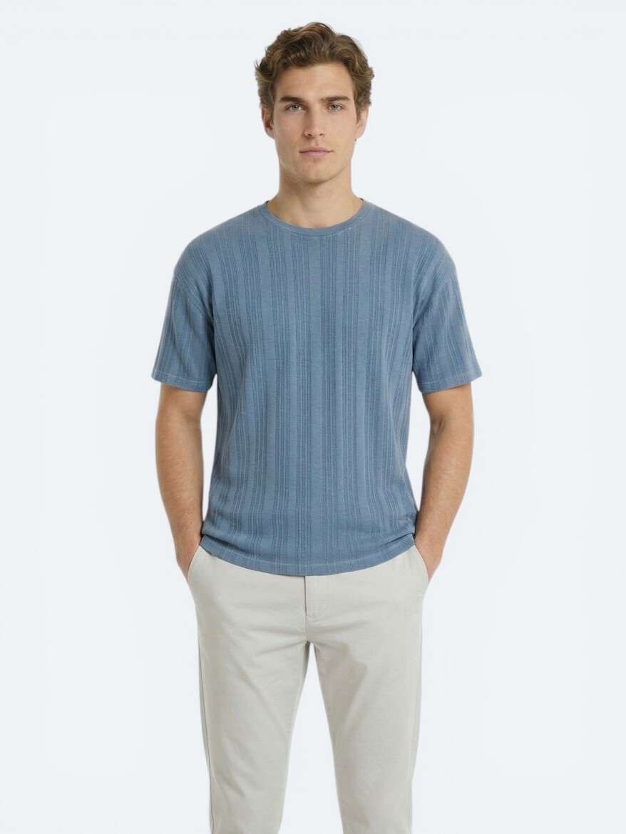 Blue Striped 100% Cotton T-Shirt - 3
