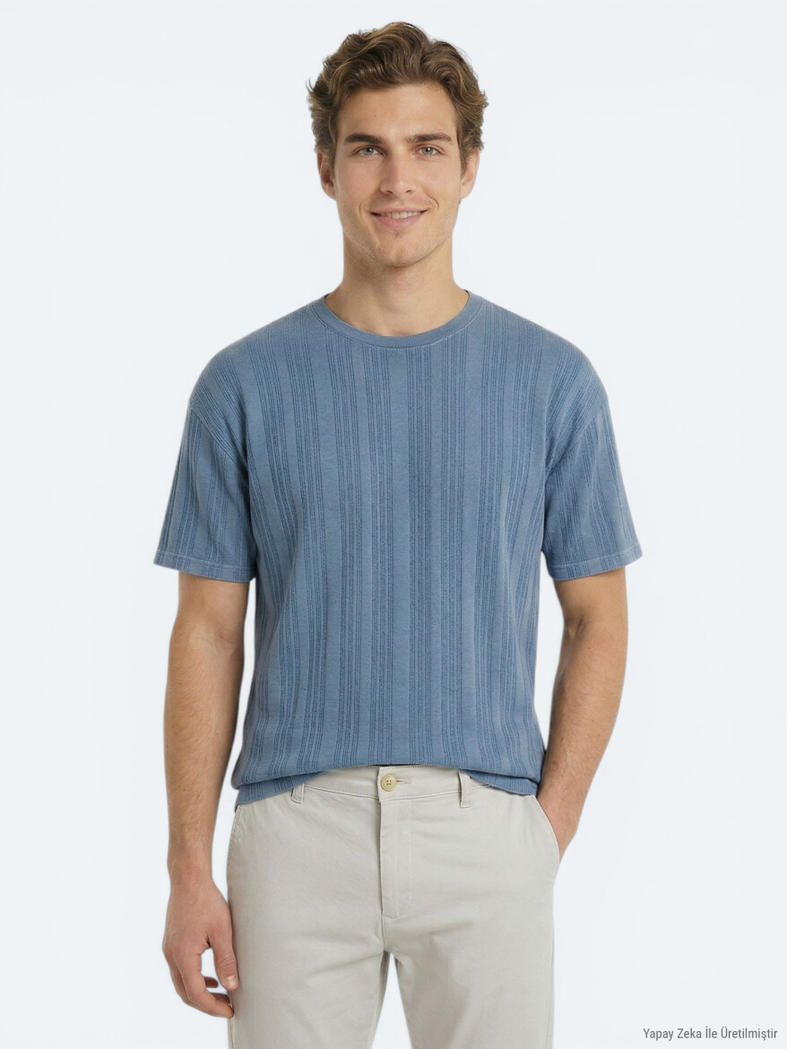 Blue Striped 100% Cotton T-Shirt - KİP