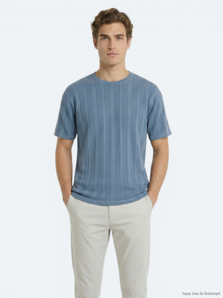 Blue Striped 100% Cotton T-Shirt - 3